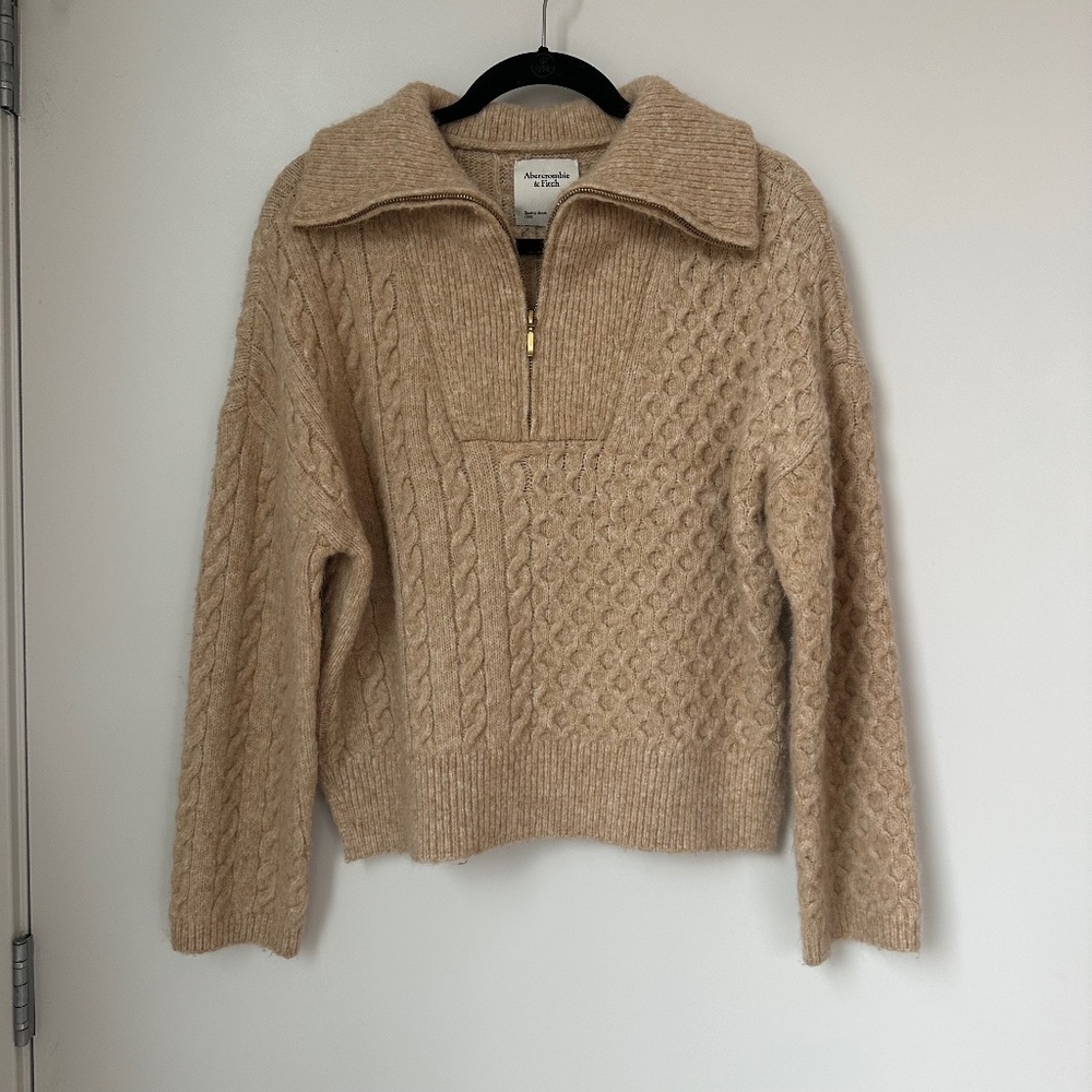 Abercrombie Beige CozySoft Zip-Up Sweater
